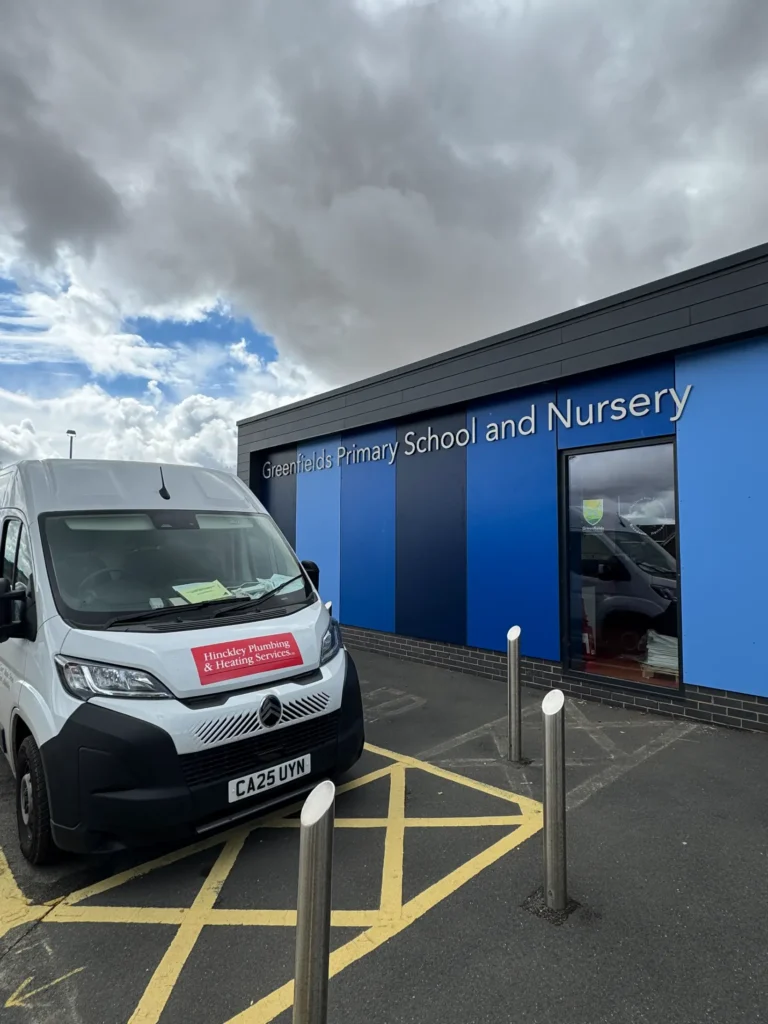 Hinckley Plumbing outside Greenfields Primary School