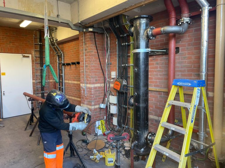 Hinckley Plumbing & Heating installing Air Source Heat Pumps at Myton Hospice