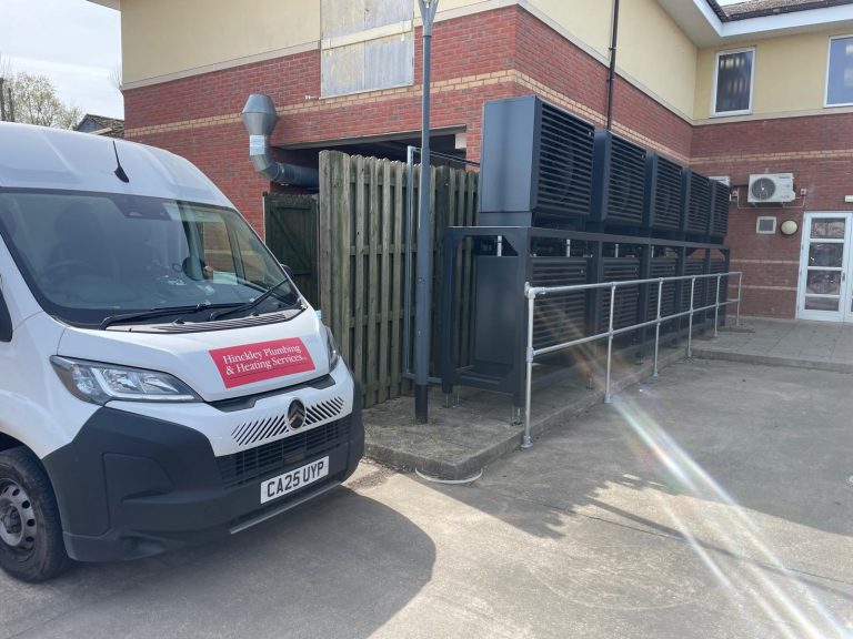 Hinckley Plumbing & Heating installing Air Source Heat Pumps at Myton Hospice