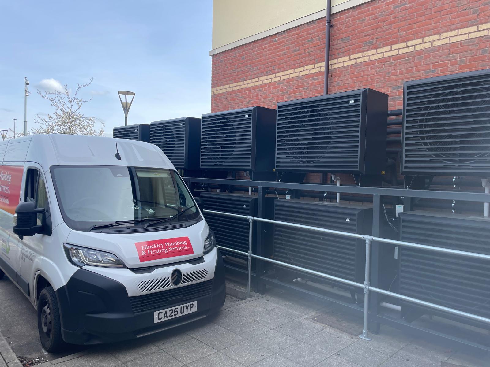 Hinckley Plumbing & Heating installing Air Source Heat Pumps at Myton Hospice