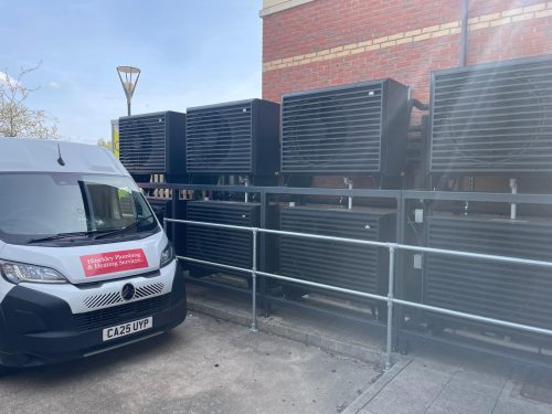Hinckley Plumbing & Heating installing Air Source Heat Pumps at Myton Hospice