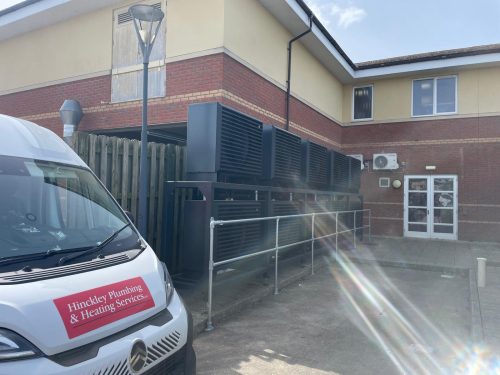 Hinckley Plumbing & Heating installing Air Source Heat Pumps at Myton Hospice