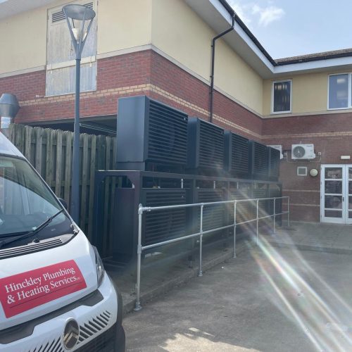 Hinckley Plumbing & Heating installing Air Source Heat Pumps at Myton Hospice